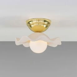 Rivale Ceiling Light With Wavy Ceramic Shade, Matte White Striped -Home-Lighting Sale mlcmcf025polbrs 2