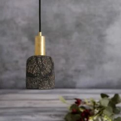 Osier Organic Ceramic Pendant Light 4.5", Black Clay -Home-Lighting Sale mlcmp002polbrs osier ceramic pendant black clay 1
