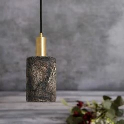 Senna Organic Ceramic Cylinder Pendant Light 4.7", Black Clay -Home-Lighting Sale mlcmp003satbrs senna ceramic pendant black clay 1