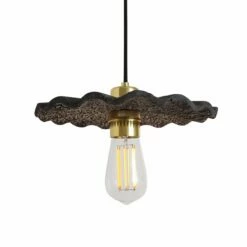 Kapok Organic Ceramic Pendant Light 10.6", Black Clay -Home-Lighting Sale mlcmp006polbrs kapok ceramic pendant black clay 1 1