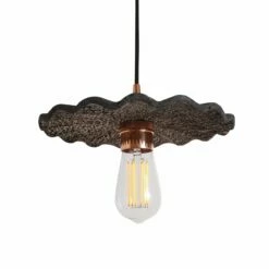 Kapok Organic Ceramic Pendant Light 10.6", Black Clay -Home-Lighting Sale mlcmp006polcop kapok ceramic pendant black clay 1 1