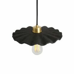 Kapok Organic Ceramic Pendant Light 10.6", Black Clay -Home-Lighting Sale mlcmp006satbrs kapok ceramic pendant black clay 2