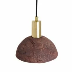 Kauri Organic Ceramic Dome Pendant Light 7.9", Red Iron -Home-Lighting Sale mlcmp013polbrs kauri ceramic pendant red iron 2