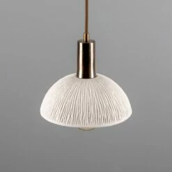Kauri Organic Ceramic Dome Pendant Light 7.9", Matte White Striped -Home-Lighting Sale mlcmp027antbrs 1