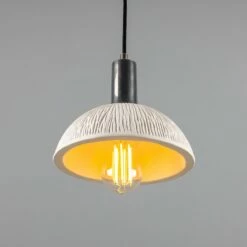 Kauri Organic Ceramic Dome Pendant Light 7.9", Matte White Striped -Home-Lighting Sale mlcmp027antslv 2