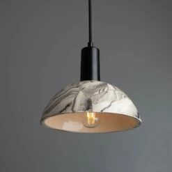 Kauri Marbled Ceramic Dome Pendant Light 7.9" -Home-Lighting Sale mlcmp030pcmbk grey 2