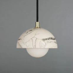 Ferox Small Marbled Ceramic Dome Pendant Light 5.5"