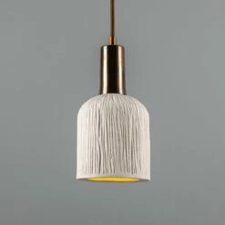 Osier Organic Ceramic Pendant Light 4.5", Matte White Striped