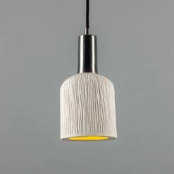 Osier Organic Ceramic Pendant Light 4.5", Matte White Striped -Home-Lighting Sale mlcmp038antslv
