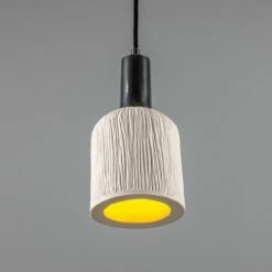 Osier Organic Ceramic Pendant Light 4.5", Matte White Striped -Home-Lighting Sale mlcmp038antslv 2