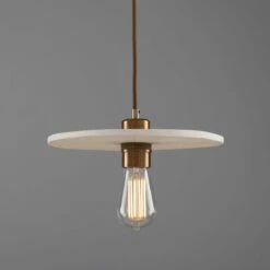 Bog Oak Organic Ceramic Disc Pendant Light, Matte White Striped -Home-Lighting Sale mlcmp043antbrs