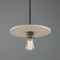 Bog Oak Organic Ceramic Disc Pendant Light, Matte White Striped -Home-Lighting Sale mlcmp043antslv 2