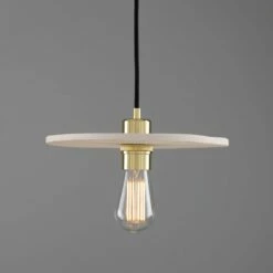 Bog Oak Organic Ceramic Disc Pendant Light, Matte White Striped -Home-Lighting Sale mlcmp043polbrs