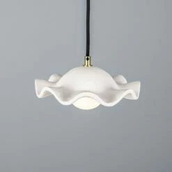 Rivale Pendant Light With Wavy Ceramic Shade, Matte White Striped -Home-Lighting Sale mlcmp056polbrs 2