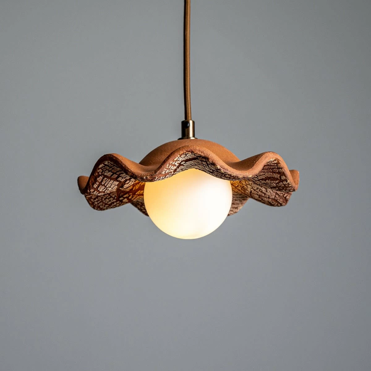 Rivale Pendant Light With Wavy Ceramic Shade, Red Iron 3 Rivale Pendant Light With Wavy Ceramic Shade, Red Iron