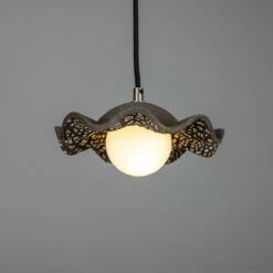 Rivale Pendant Light With Wavy Ceramic Shade, Black Clay