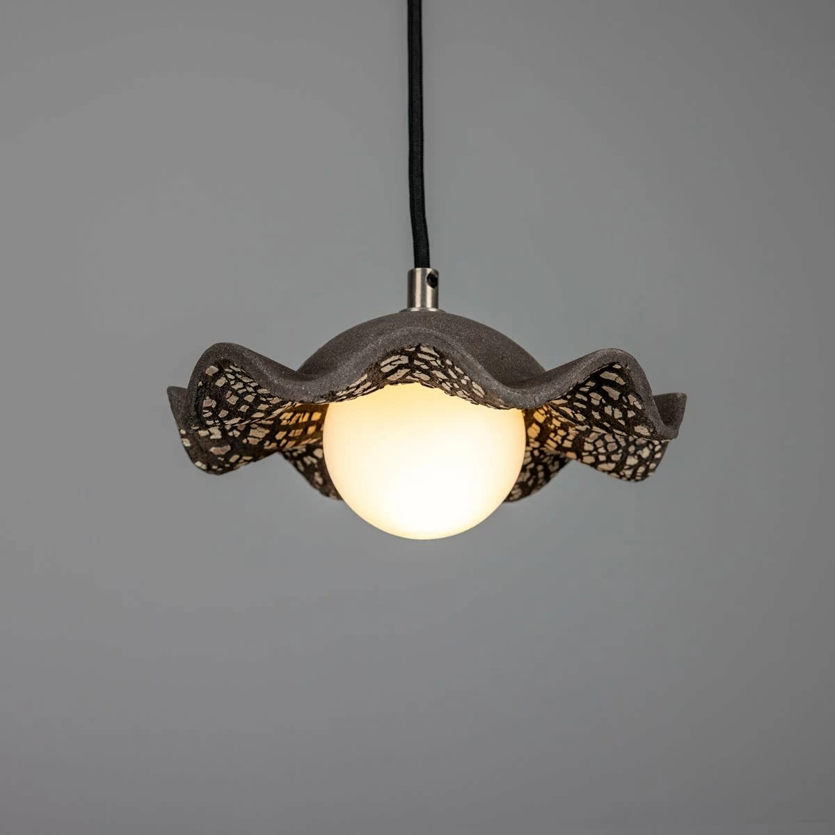 Rivale Pendant Light With Wavy Ceramic Shade, Black Clay 3 Rivale Pendant Light With Wavy Ceramic Shade, Black Clay