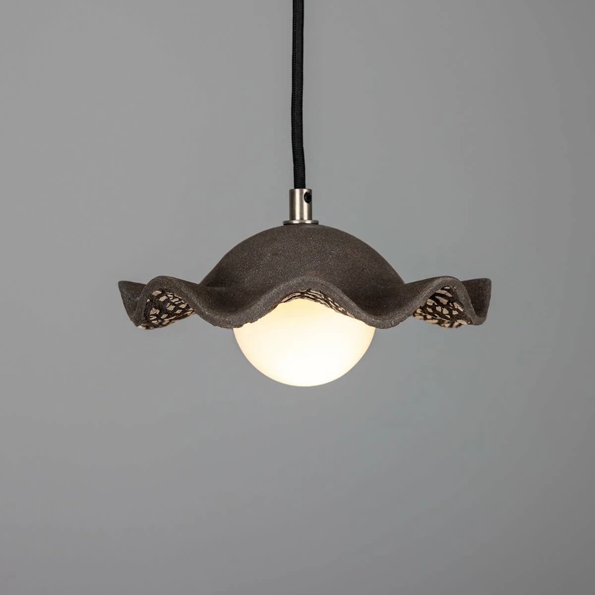 Rivale Pendant Light With Wavy Ceramic Shade, Black Clay 4 Rivale Pendant Light With Wavy Ceramic Shade, Black Clay - Image 2