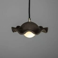 Rivale Pendant Light With Wavy Ceramic Shade, Black Clay 11 Rivale Pendant Light With Wavy Ceramic Shade, Black Clay -Home-Lighting Sale mlcmp058antslv 2