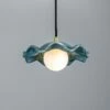 Rivale Pendant Light With Wavy Ceramic Shade, Blue Earth