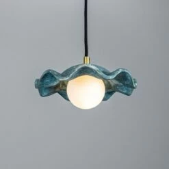 Rivale Pendant Light With Wavy Ceramic Shade, Blue Earth