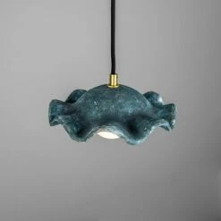 Rivale Pendant Light With Wavy Ceramic Shade, Blue Earth -Home-Lighting Sale mlcmp059satbrs 2