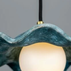 Rivale Pendant Light With Wavy Ceramic Shade, Blue Earth -Home-Lighting Sale mlcmp059satbrs 4