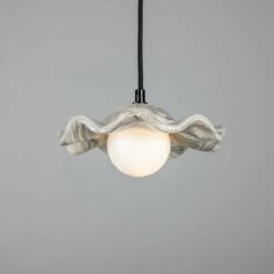 Rivale Pendant Light With Wavy Marbled Ceramic Shade
