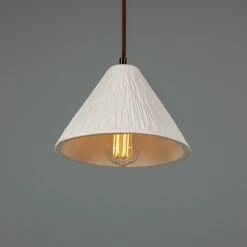 Tilia Organic Ceramic Cone Pendant Light 11", Matte White Striped 28 Tilia Organic Ceramic Cone Pendant Light 11", Matte White Striped -Home-Lighting Sale mlcmp067antbrs 1 1