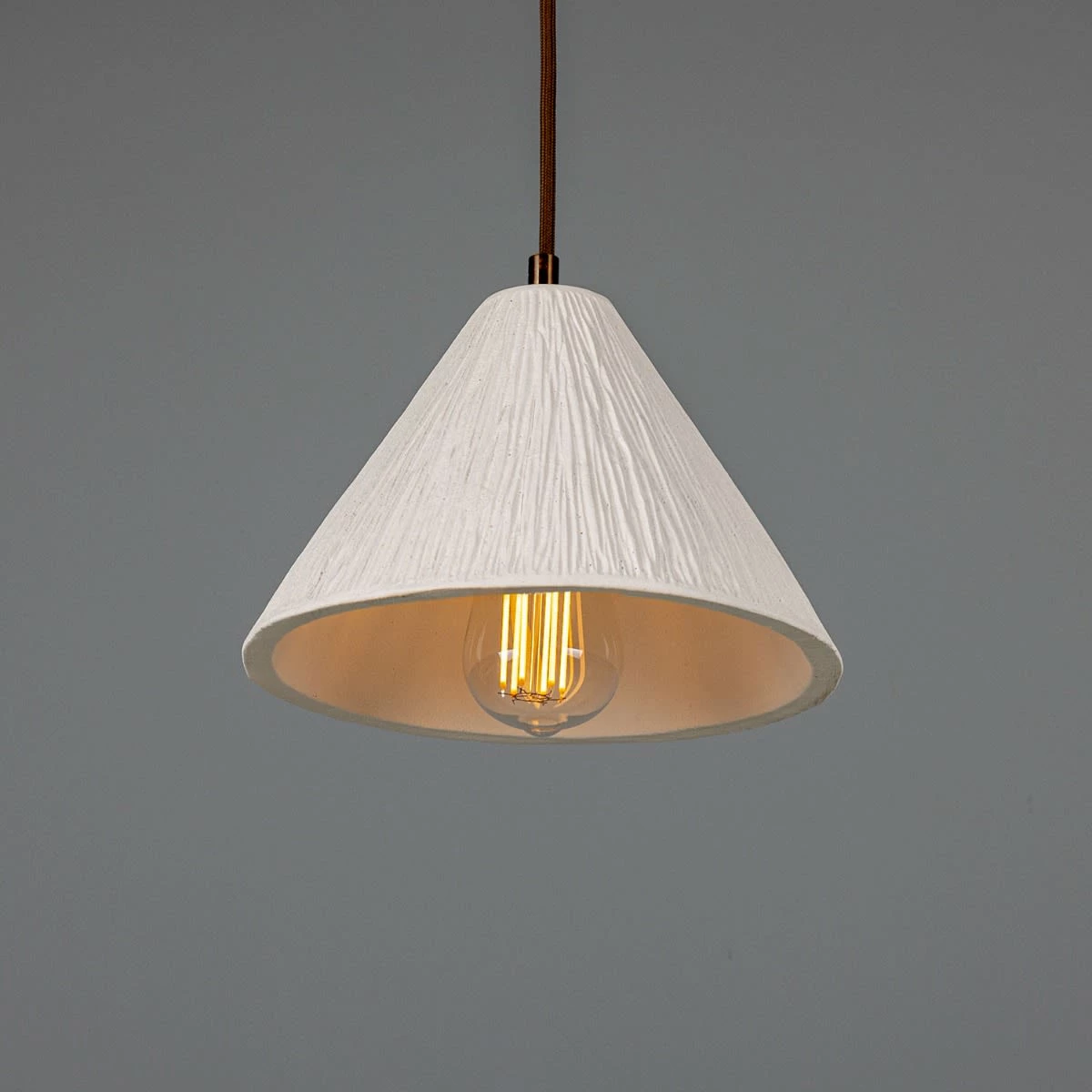 Tilia Organic Ceramic Cone Pendant Light 11", Matte White Striped 9 Tilia Organic Ceramic Cone Pendant Light 11", Matte White Striped - Image 7