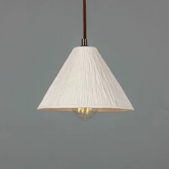 Tilia Organic Ceramic Cone Pendant Light 11", Matte White Striped 27 Tilia Organic Ceramic Cone Pendant Light 11", Matte White Striped -Home-Lighting Sale mlcmp067antbrs 4