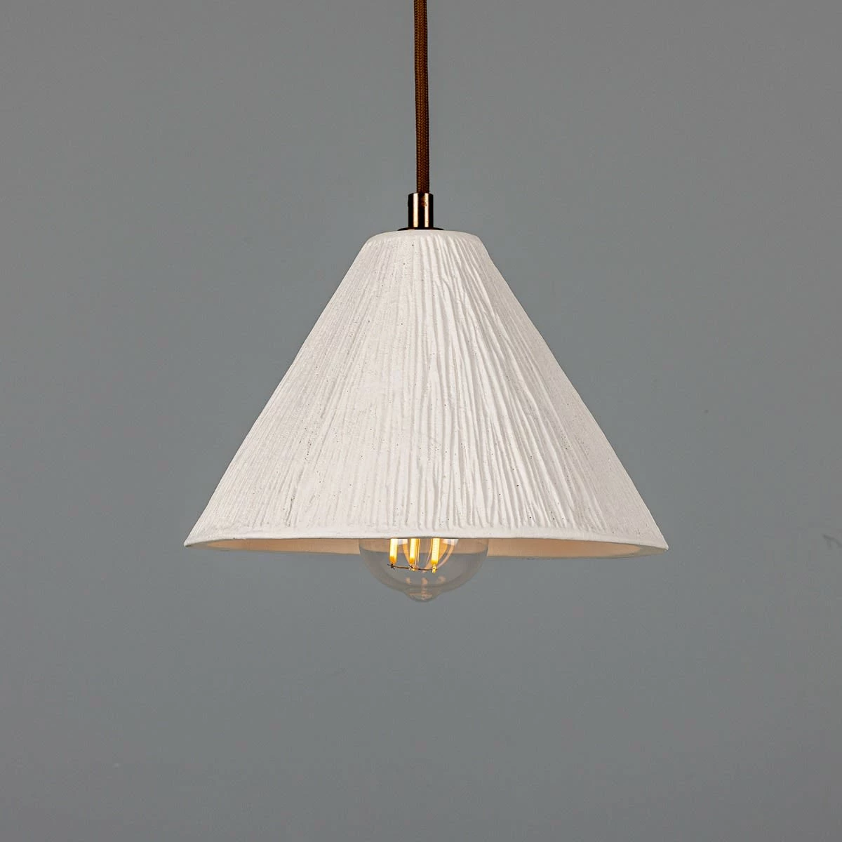 Tilia Organic Ceramic Cone Pendant Light 11", Matte White Striped 8 Tilia Organic Ceramic Cone Pendant Light 11", Matte White Striped - Image 6