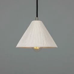 Tilia Organic Ceramic Cone Pendant Light 11", Matte White Striped 31 Tilia Organic Ceramic Cone Pendant Light 11", Matte White Striped -Home-Lighting Sale mlcmp067antslv 4