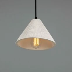 Tilia Organic Ceramic Cone Pendant Light 11", Matte White Striped 23 Tilia Organic Ceramic Cone Pendant Light 11", Matte White Striped -Home-Lighting Sale mlcmp067pcmbk 1 1