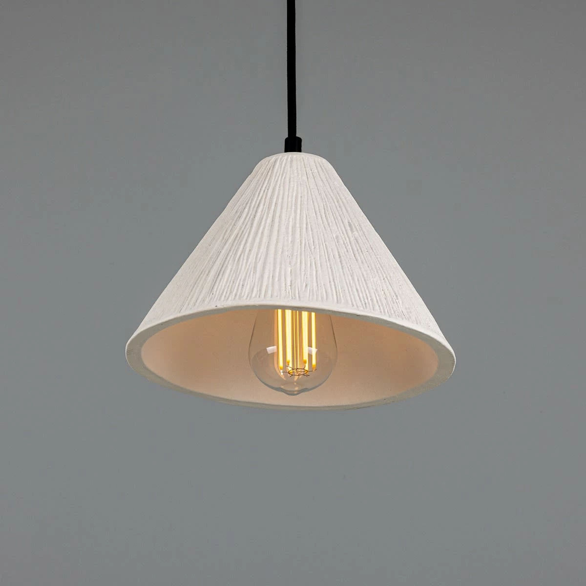 Tilia Organic Ceramic Cone Pendant Light 11", Matte White Striped 4 Tilia Organic Ceramic Cone Pendant Light 11", Matte White Striped - Image 2