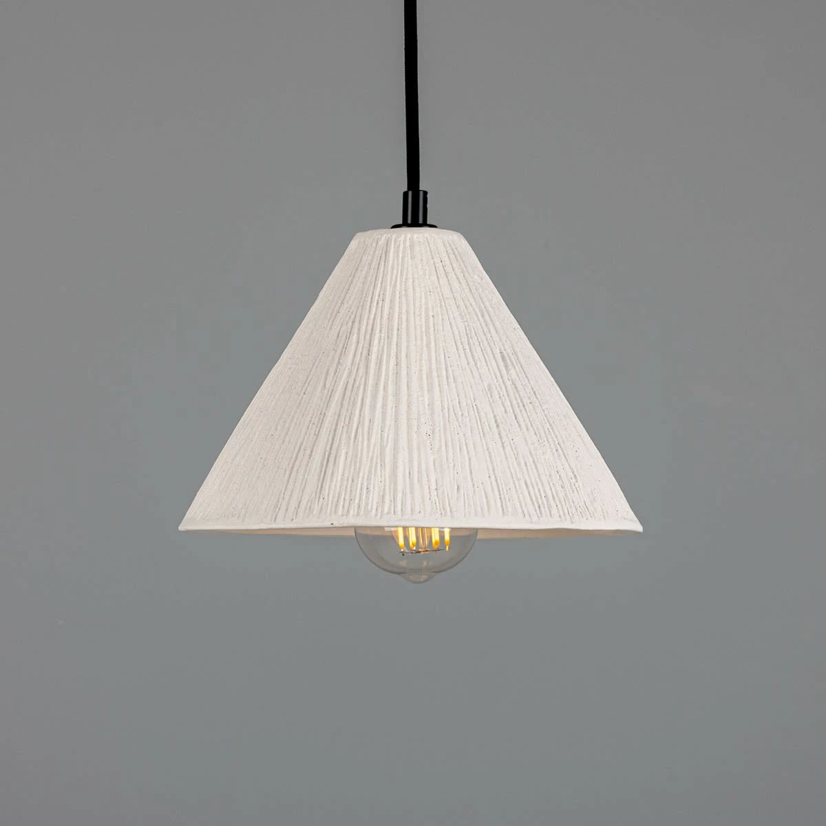 Tilia Organic Ceramic Cone Pendant Light 11", Matte White Striped 3 Tilia Organic Ceramic Cone Pendant Light 11", Matte White Striped