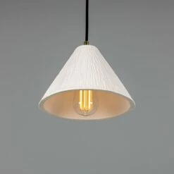 Tilia Organic Ceramic Cone Pendant Light 11", Matte White Striped 36 Tilia Organic Ceramic Cone Pendant Light 11", Matte White Striped -Home-Lighting Sale mlcmp067polbrs 1 1