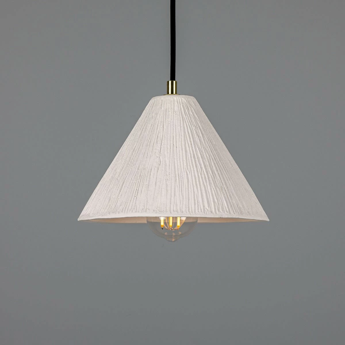 Tilia Organic Ceramic Cone Pendant Light 11", Matte White Striped 16 Tilia Organic Ceramic Cone Pendant Light 11", Matte White Striped - Image 14
