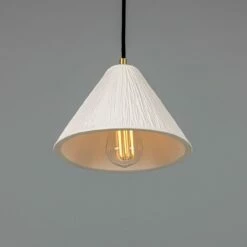 Tilia Organic Ceramic Cone Pendant Light 11", Matte White Striped 40 Tilia Organic Ceramic Cone Pendant Light 11", Matte White Striped -Home-Lighting Sale mlcmp067satbrs 1 1