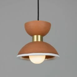 Nakaii Organic Ceramic Pendant Light 7.9", Terracotta And White