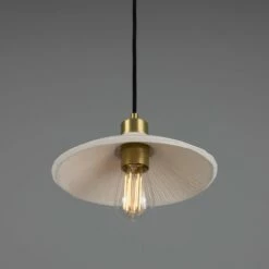 Pyrus Organic Ceramic Pendant Light 11", Matte White Striped -Home-Lighting Sale mlcmp077satbrs 1