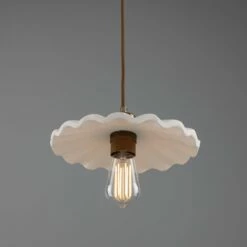 Kapok Organic Ceramic Pendant Light 10.6", Matte White Striped -Home-Lighting Sale mlcmp078antbrs 1