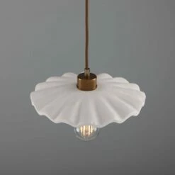 Kapok Organic Ceramic Pendant Light 10.6", Matte White Striped -Home-Lighting Sale mlcmp078antbrs 2