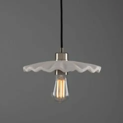 Kapok Organic Ceramic Pendant Light 10.6", Matte White Striped -Home-Lighting Sale mlcmp078antslv