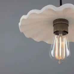 Kapok Organic Ceramic Pendant Light 10.6", Matte White Striped -Home-Lighting Sale mlcmp078antslv 3