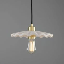 Kapok Organic Ceramic Pendant Light 10.6", Matte White Striped -Home-Lighting Sale mlcmp078polbrs