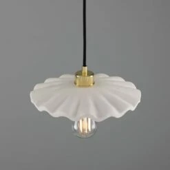Kapok Organic Ceramic Pendant Light 10.6", Matte White Striped -Home-Lighting Sale mlcmp078polbrs 2