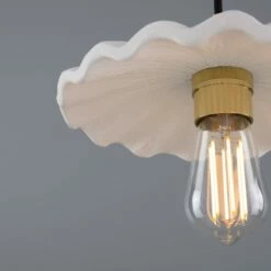 Kapok Organic Ceramic Pendant Light 10.6", Matte White Striped -Home-Lighting Sale mlcmp078polbrs 3