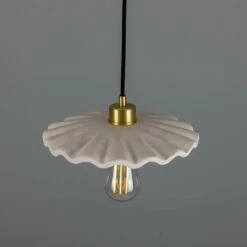 Kapok Organic Ceramic Pendant Light 10.6", Matte White Striped -Home-Lighting Sale mlcmp078satbrs 2