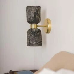 Sakura Double Ceramic And Brass Wall Light, Black Clay -Home-Lighting Sale mlcmwl008satbrs 2 1